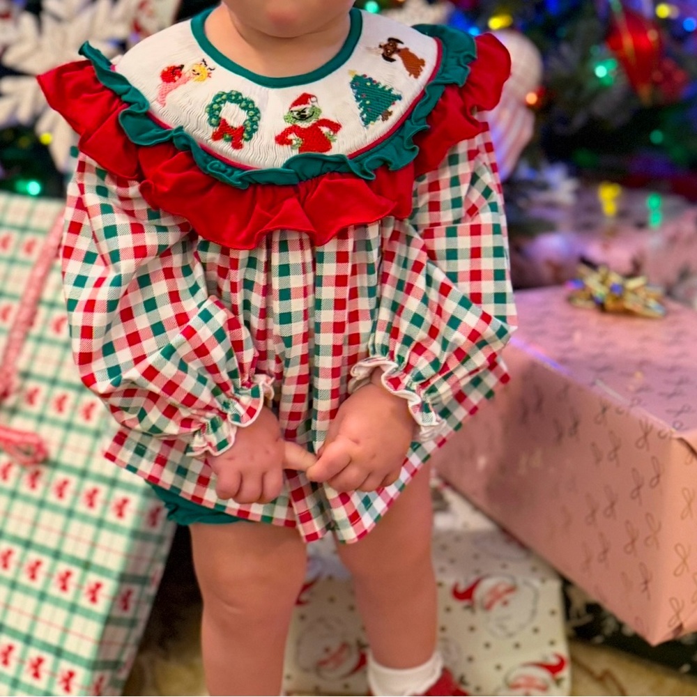 Girls Hand Smocked Christmas-Grinch Outfit